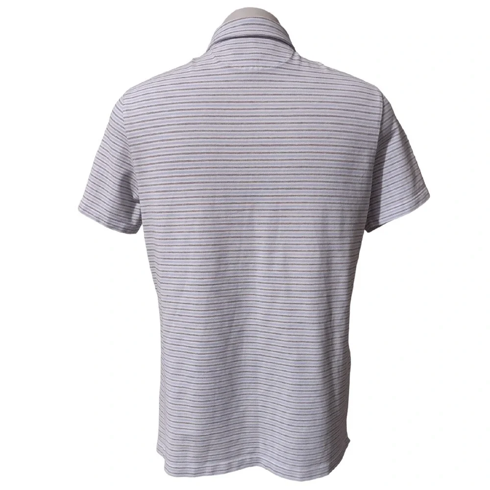 Banana Republic Polo Shirt Large Mens‎ Striped Performance Pique Gray White Bold